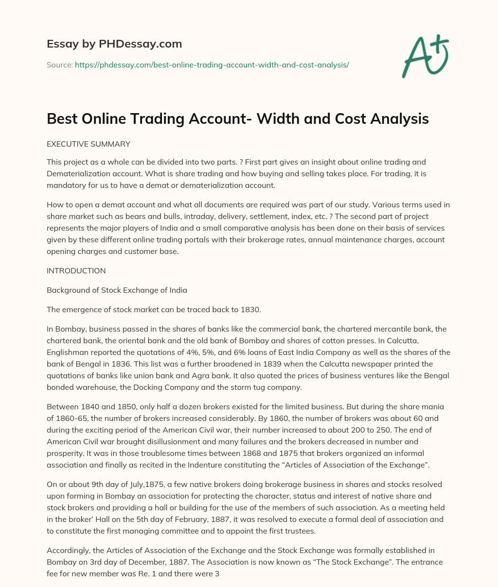 Best Online Trading Account- Width and Cost Analysis essay