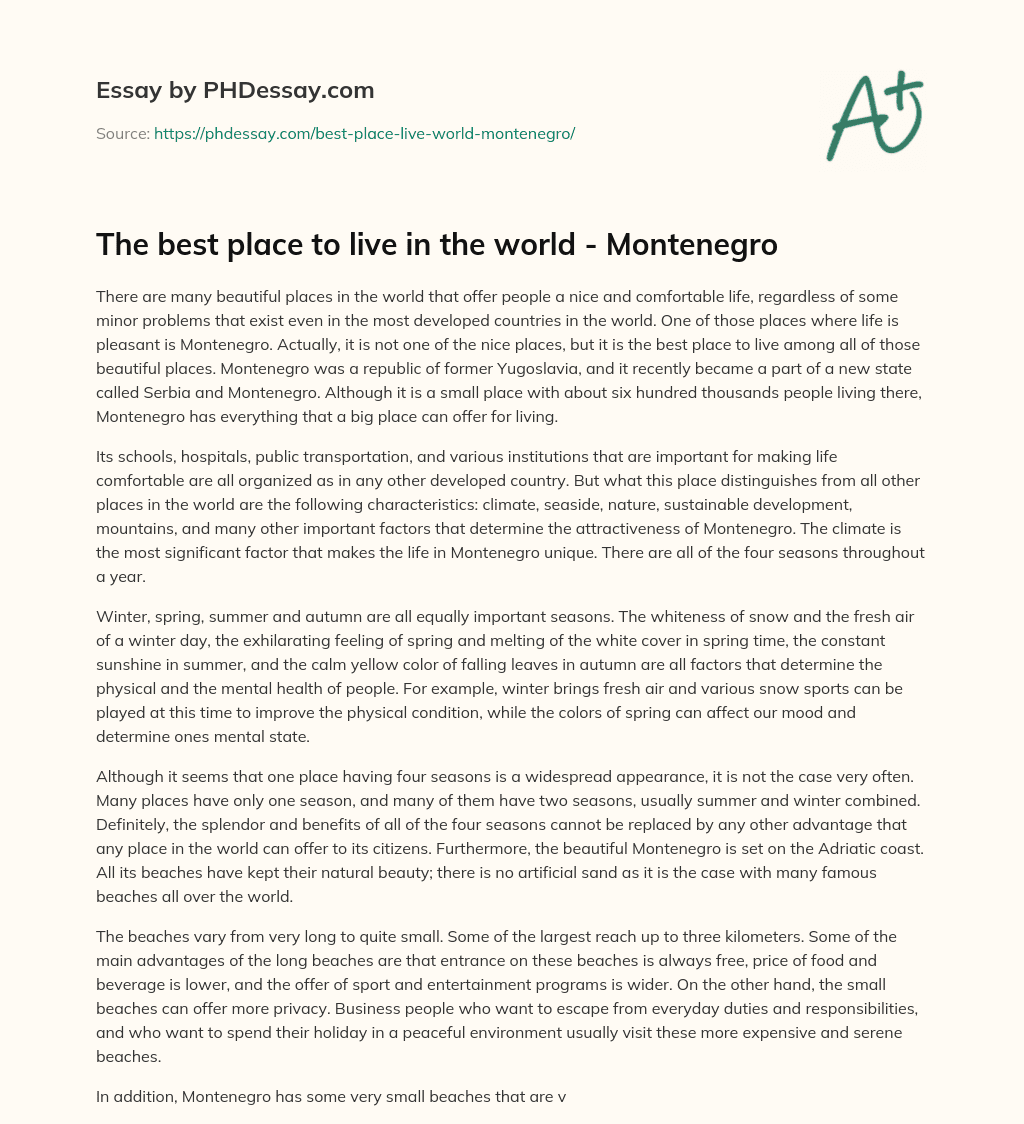 The best place to live in the world – Montenegro essay