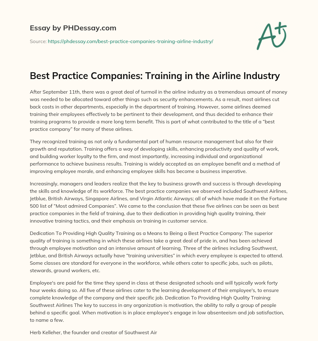 Best Practice Companies: Training in the Airline Industry essay