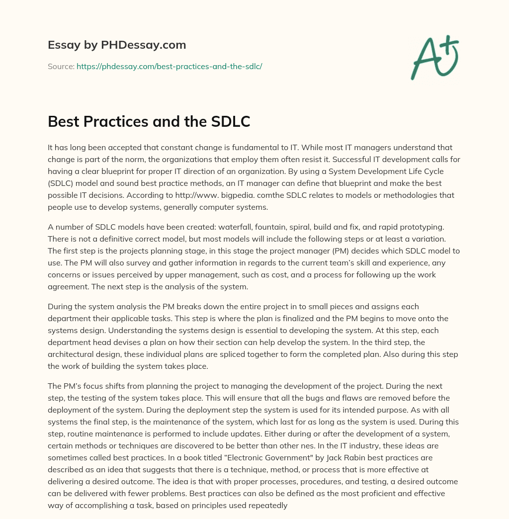 Best Practices and the SDLC essay