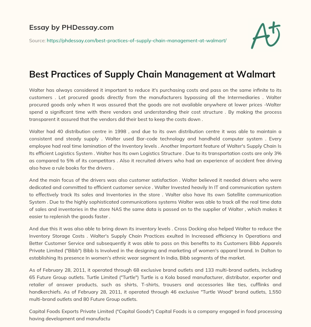 Best Practices of Supply Chain Management at Walmart essay