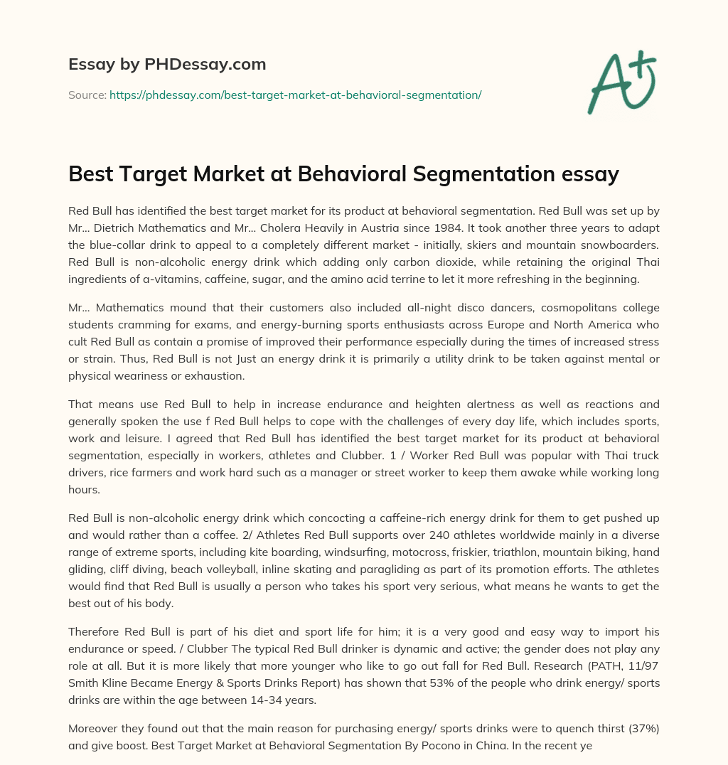 Best Target Market at Behavioral Segmentation essay essay