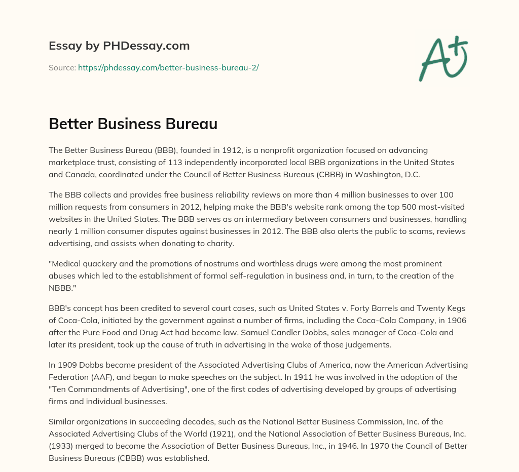 Better Business Bureau essay