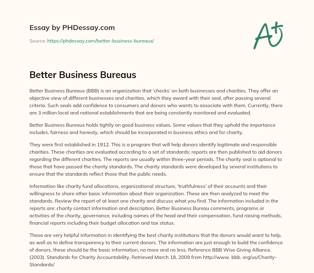 Better Business Bureaus essay