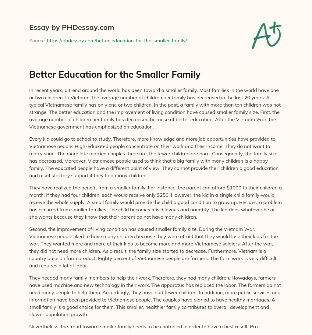 Better Education for the Smaller Family essay