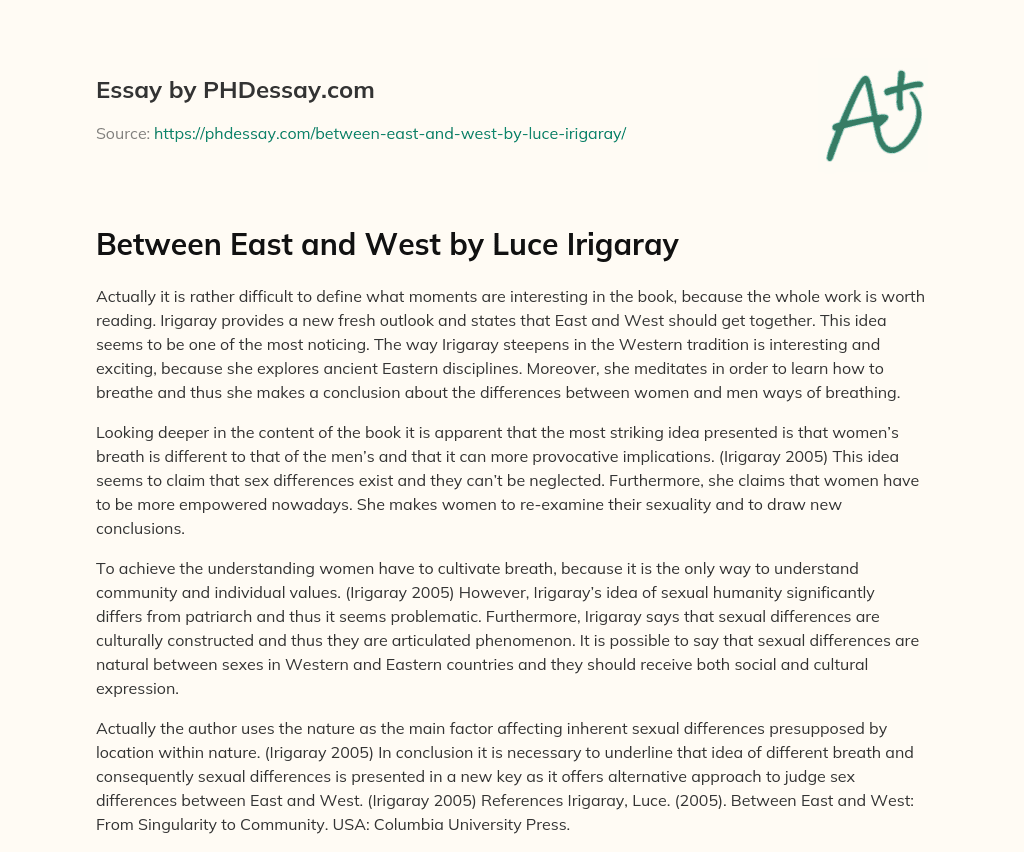 Between East and West by Luce Irigaray essay