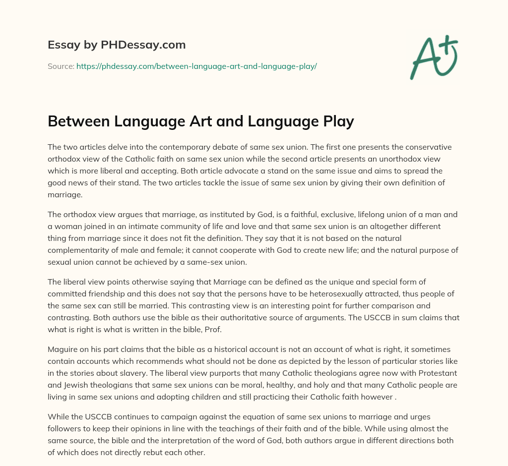 Between Language Art and Language Play essay