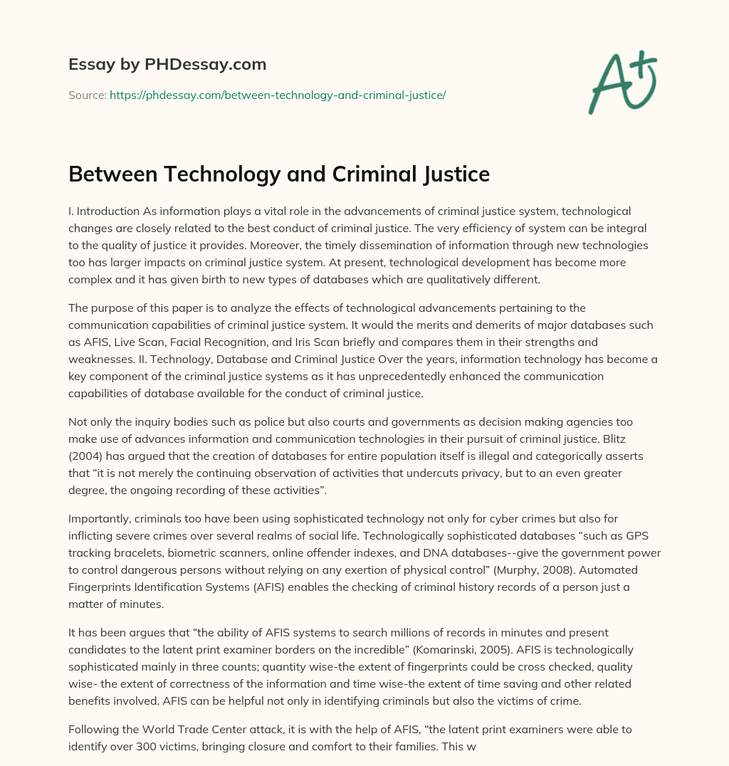 Between Technology and Criminal Justice essay