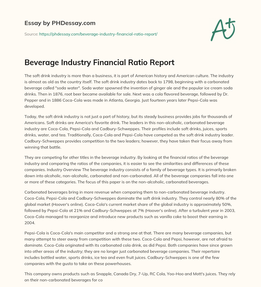 Beverage Industry Financial Ratio Report essay