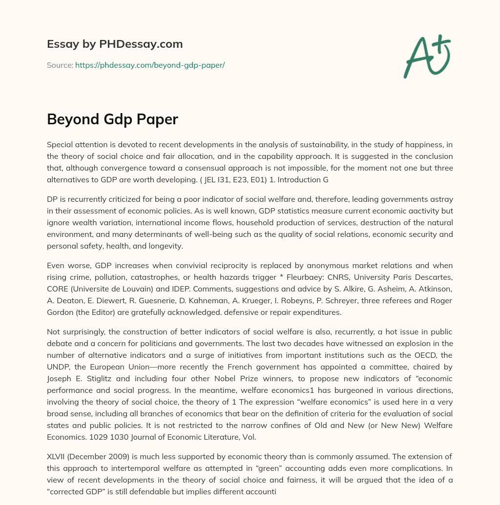 Beyond Gdp Paper essay