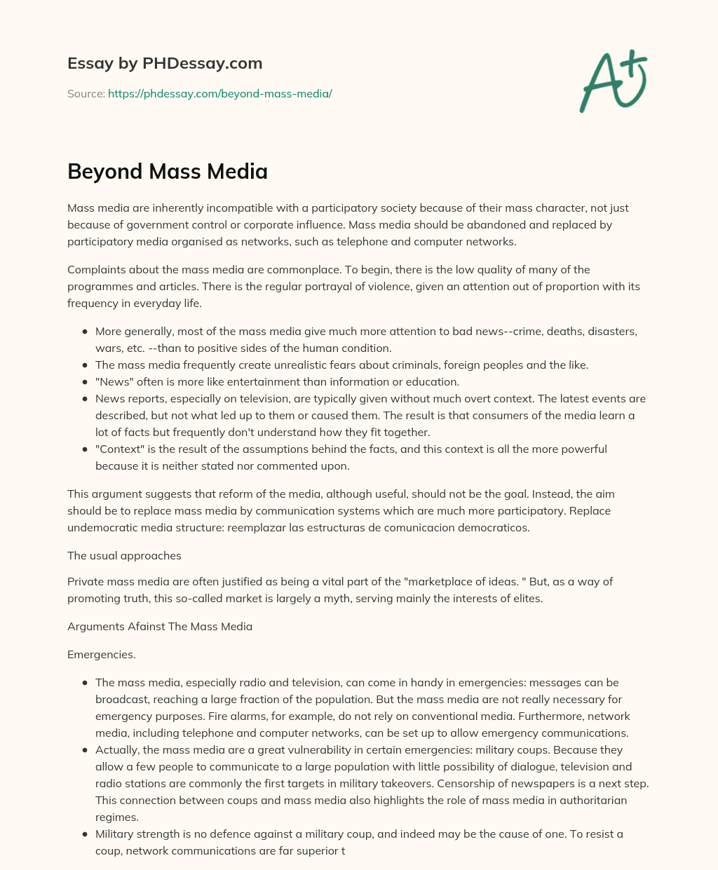 Beyond Mass Media essay