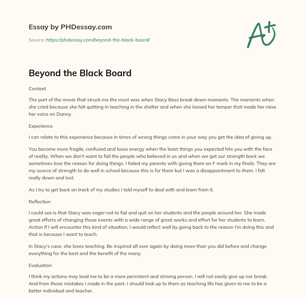 Beyond the Black Board essay