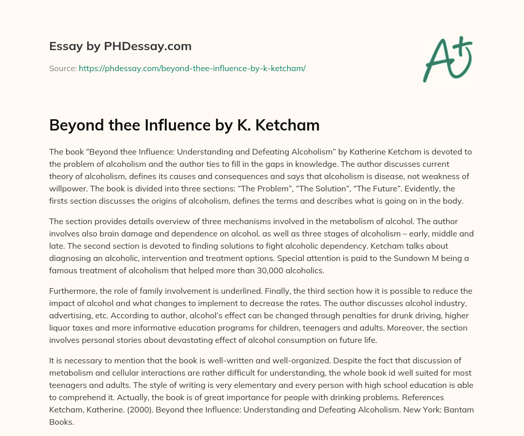 Beyond thee Influence by K. Ketcham essay
