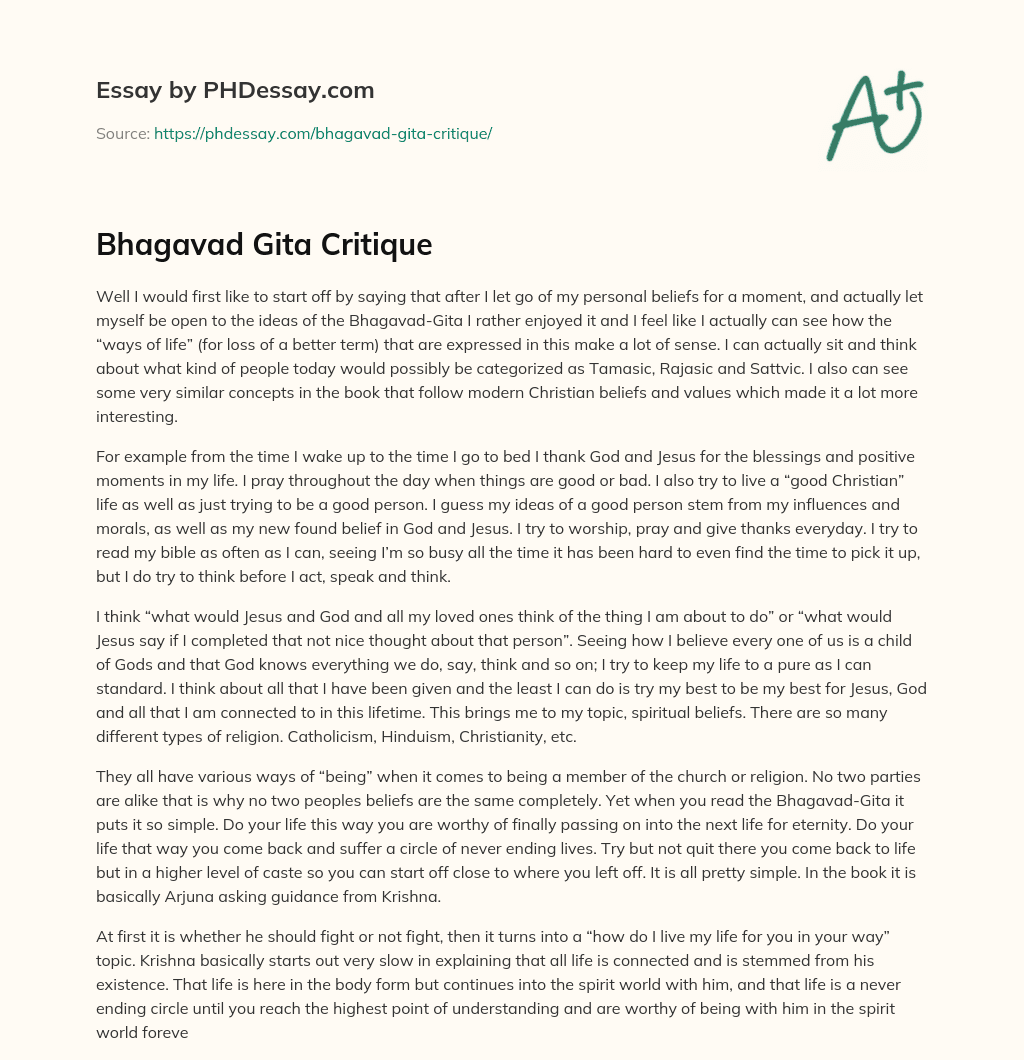 Bhagavad Gita Critique essay