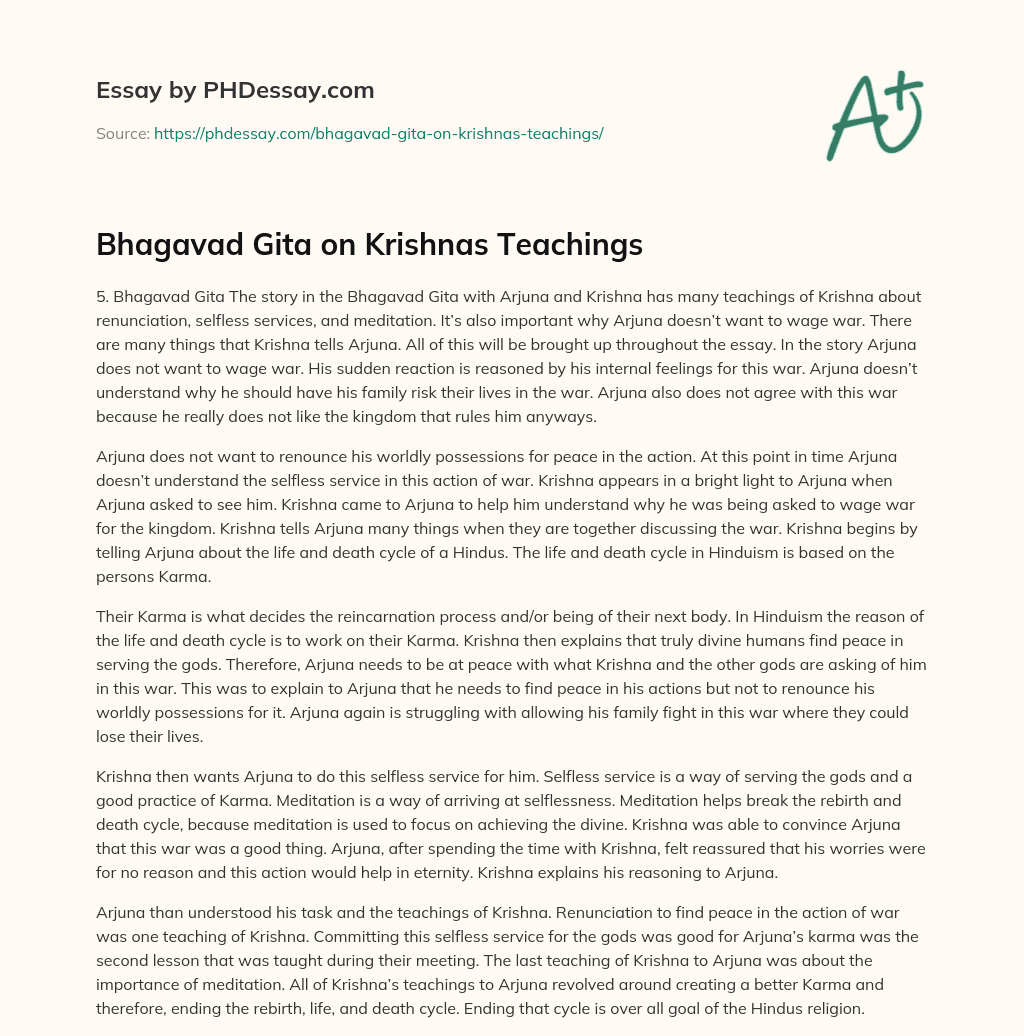 Bhagavad Gita on Krishnas Teachings essay