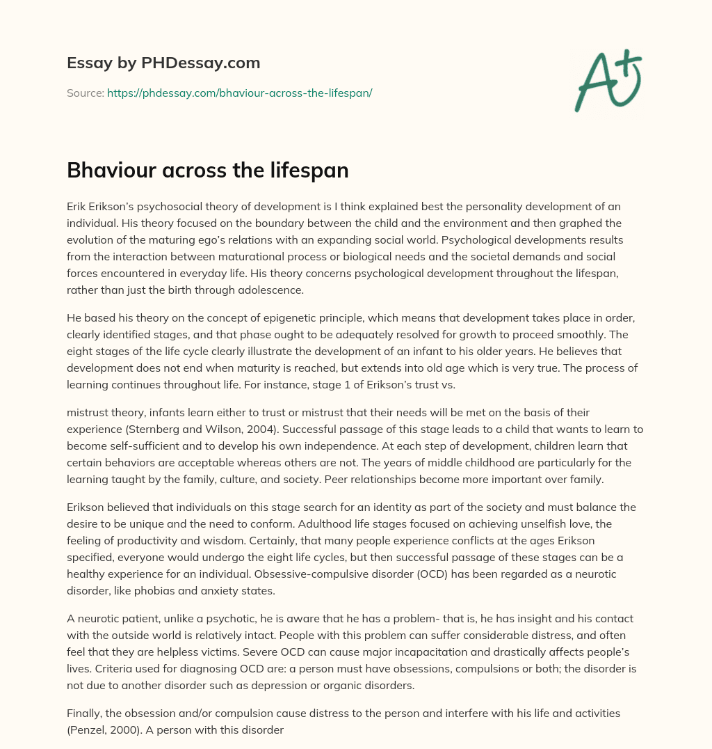 Bhaviour across the lifespan essay