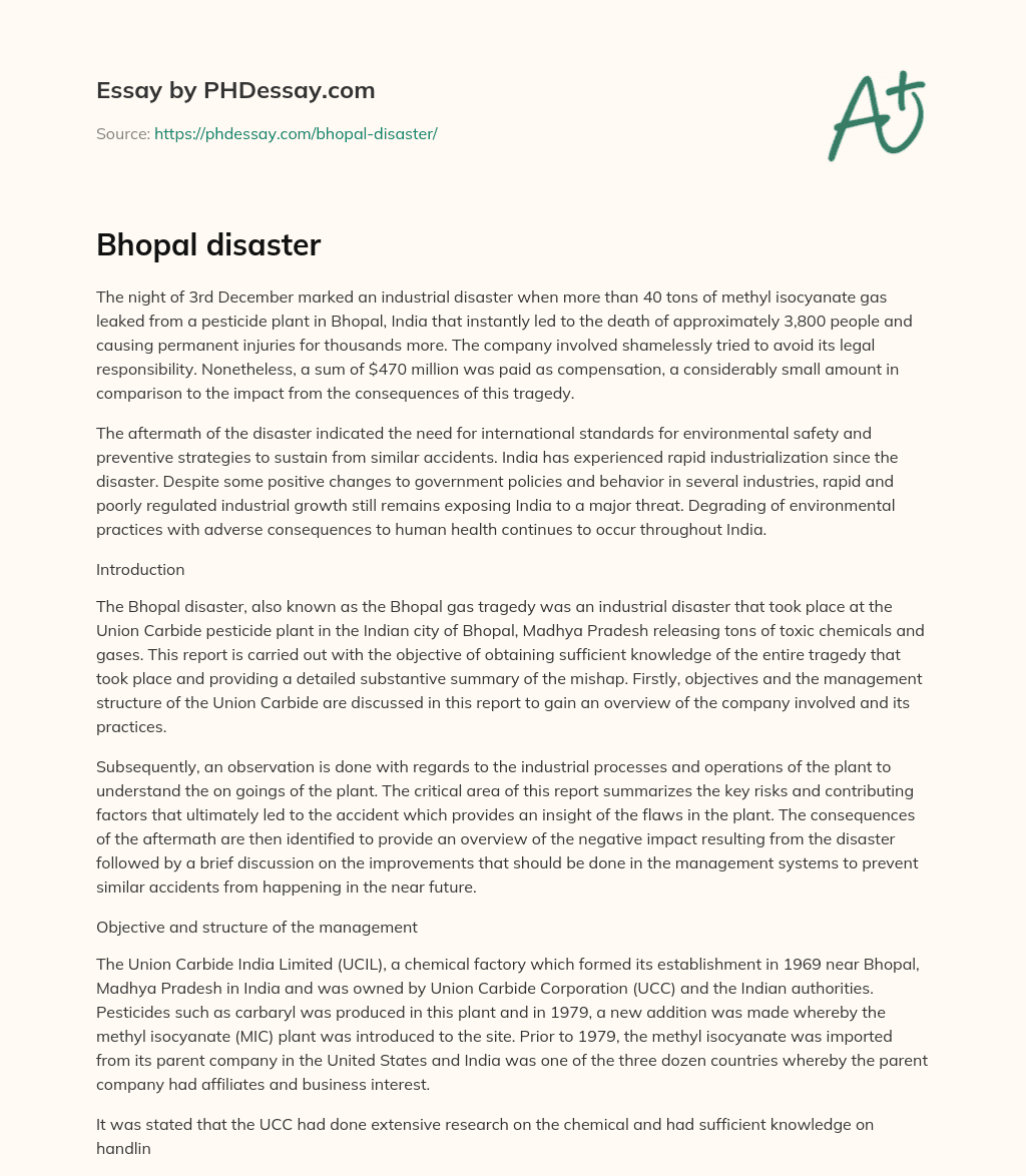 Bhopal disaster essay