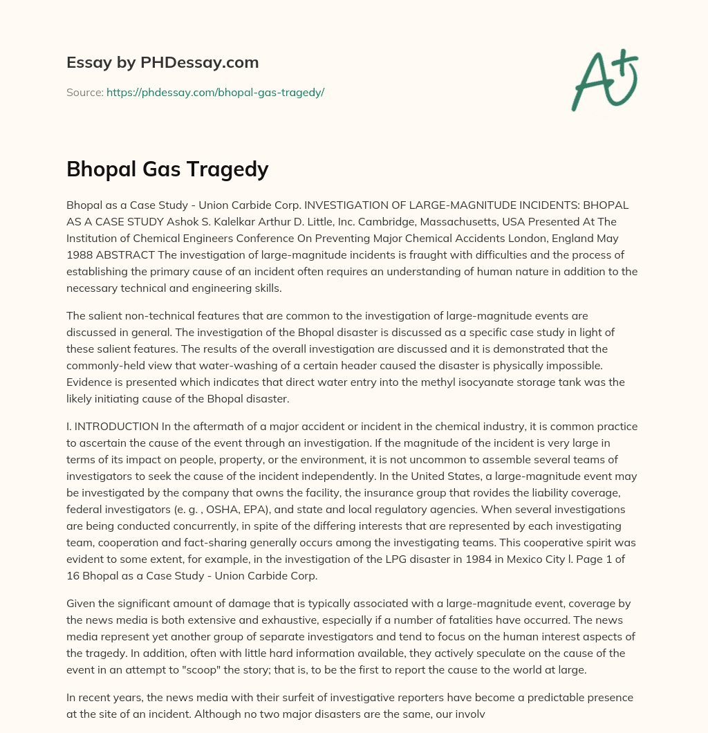 Bhopal Gas Tragedy essay