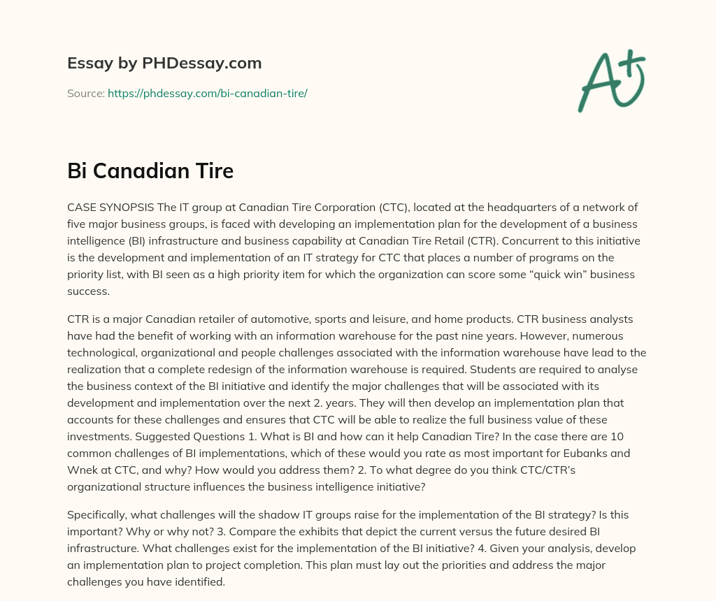 Bi Canadian Tire essay