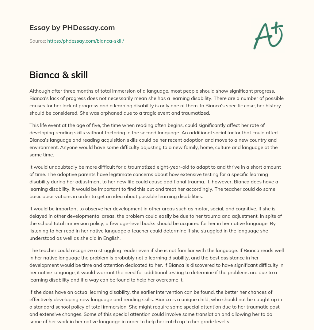 Bianca & skill essay