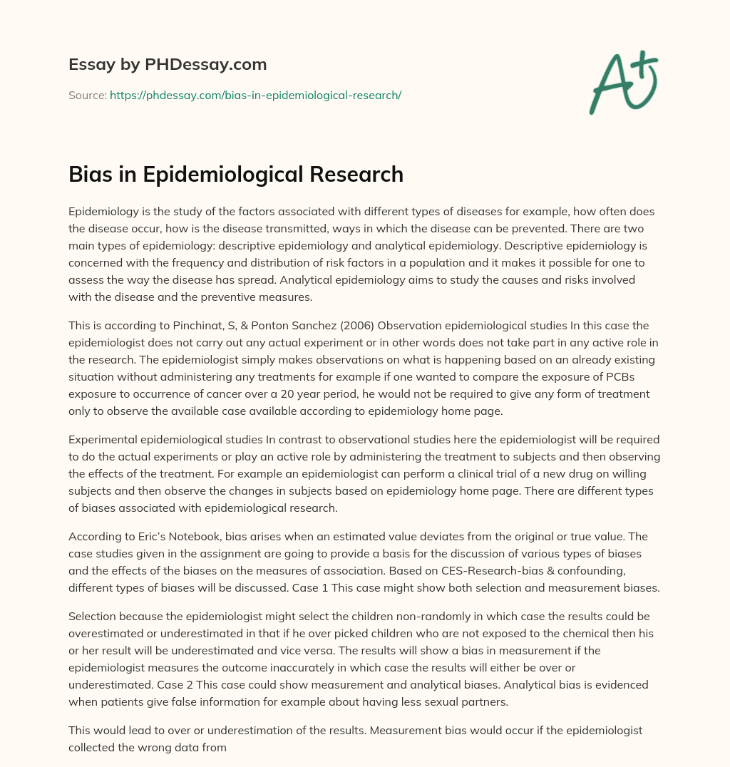 Bias in Epidemiological Research essay