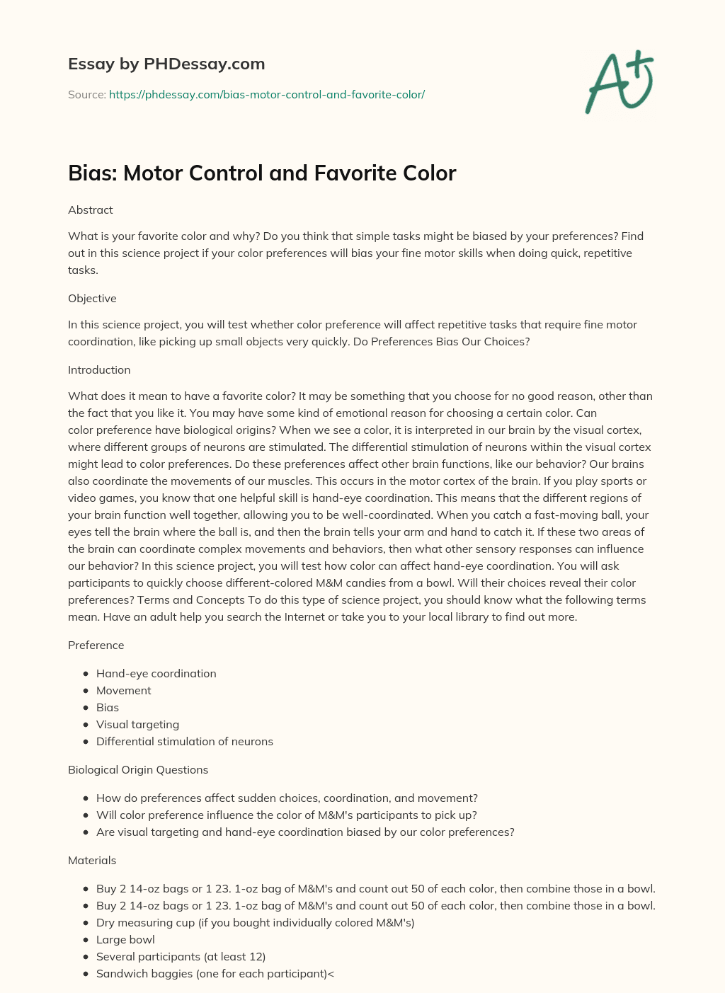 Bias: Motor Control and Favorite Color essay