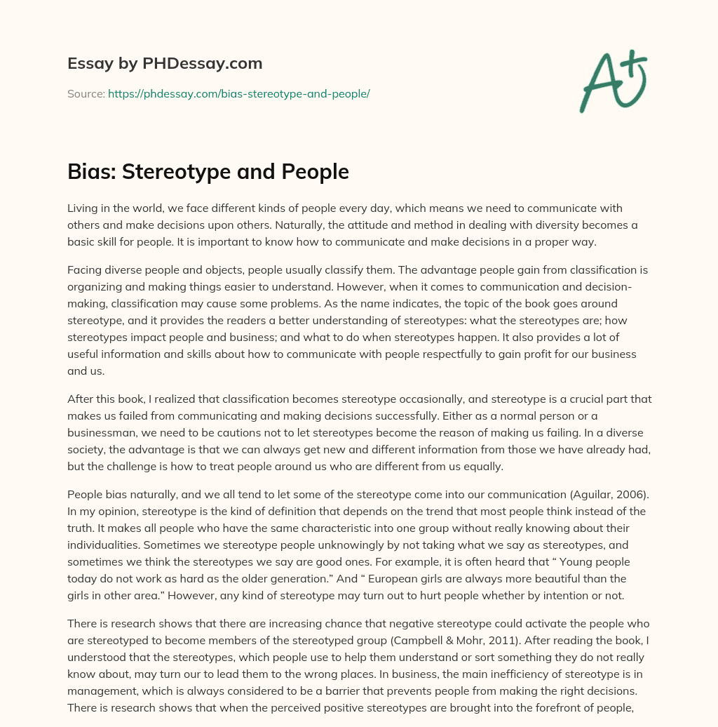 Bias: Stereotype and People essay