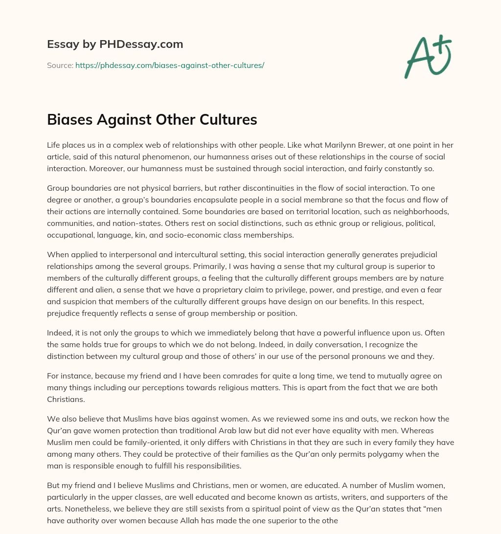 Biases Against Other Cultures essay