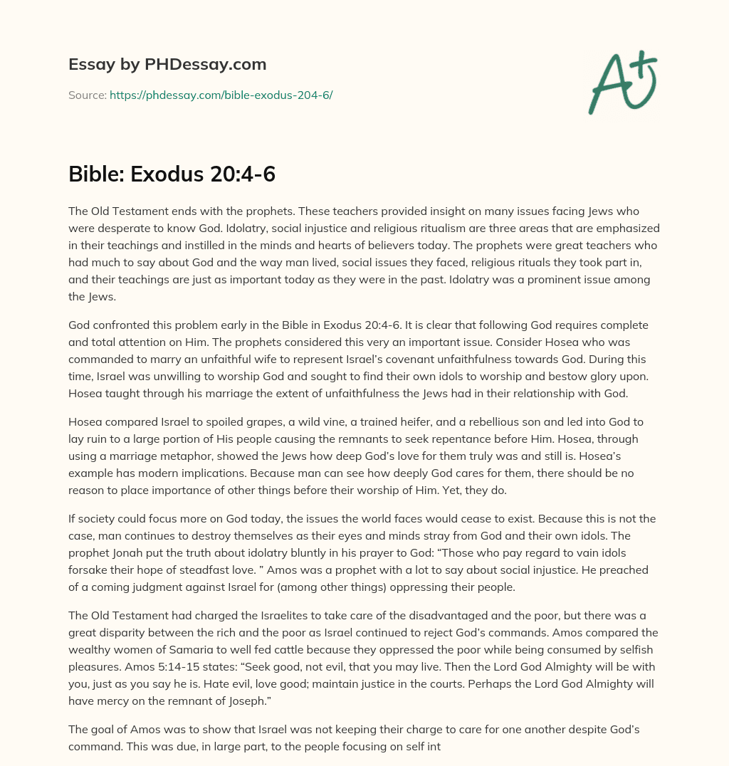 Importance of God and the Teachings of the Prophets on Idolatry and Social Justice essay