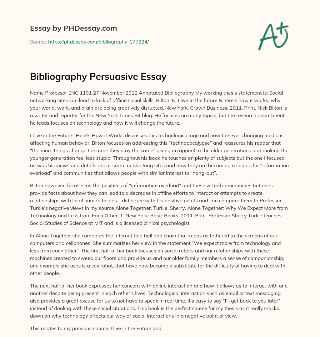 Bibliography Persuasive Essay essay