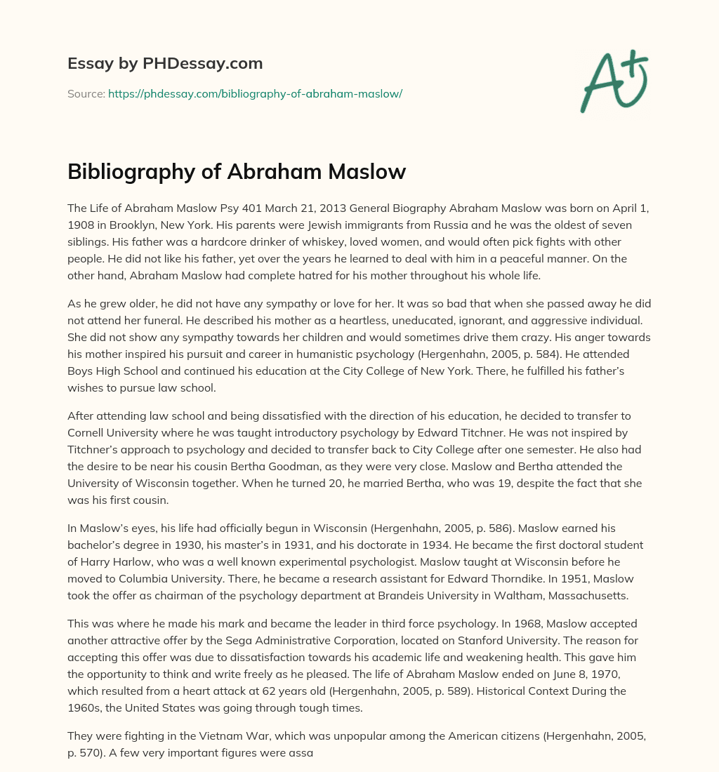 Bibliography of Abraham Maslow essay