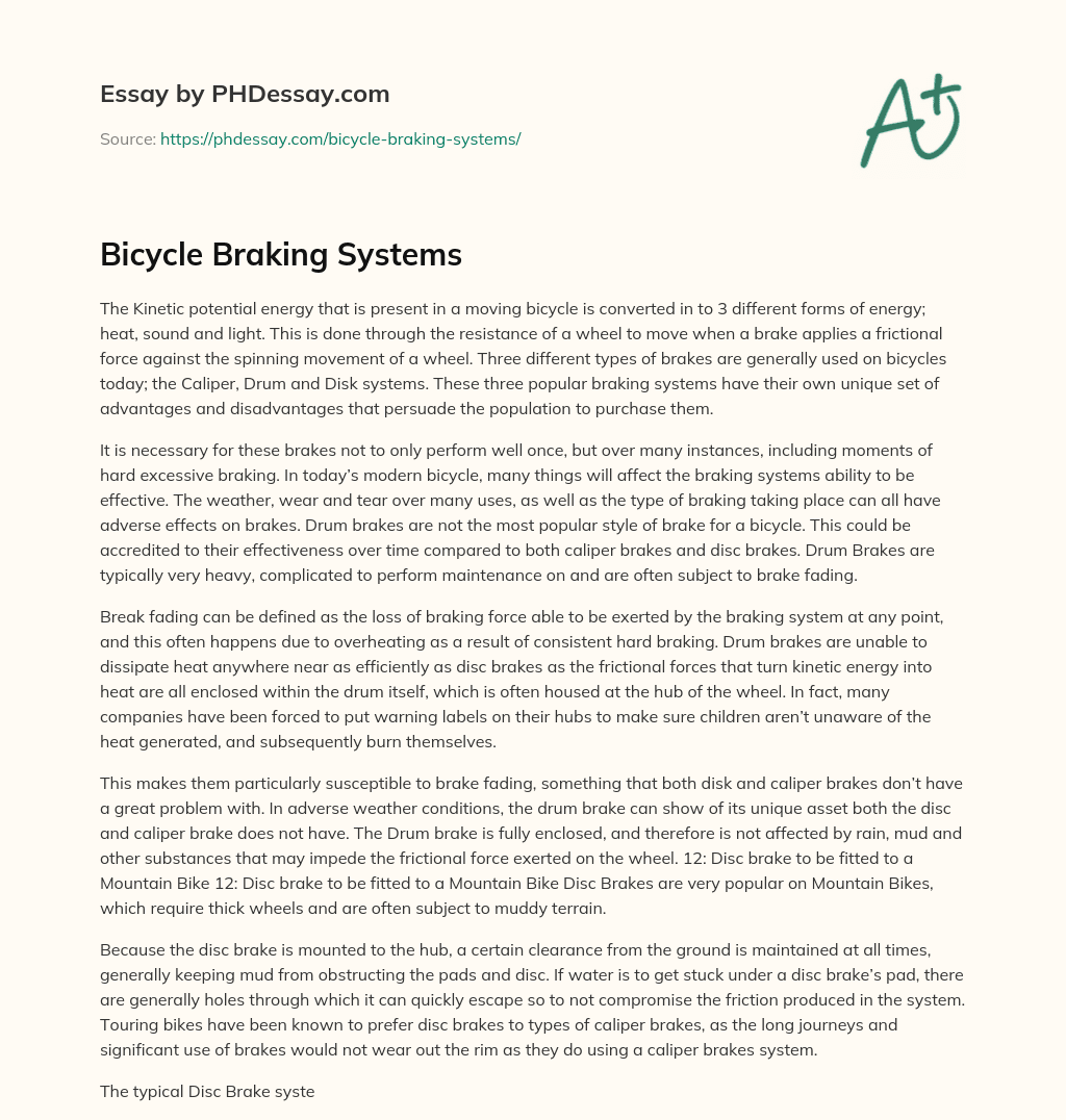 Bicycle Braking Systems essay