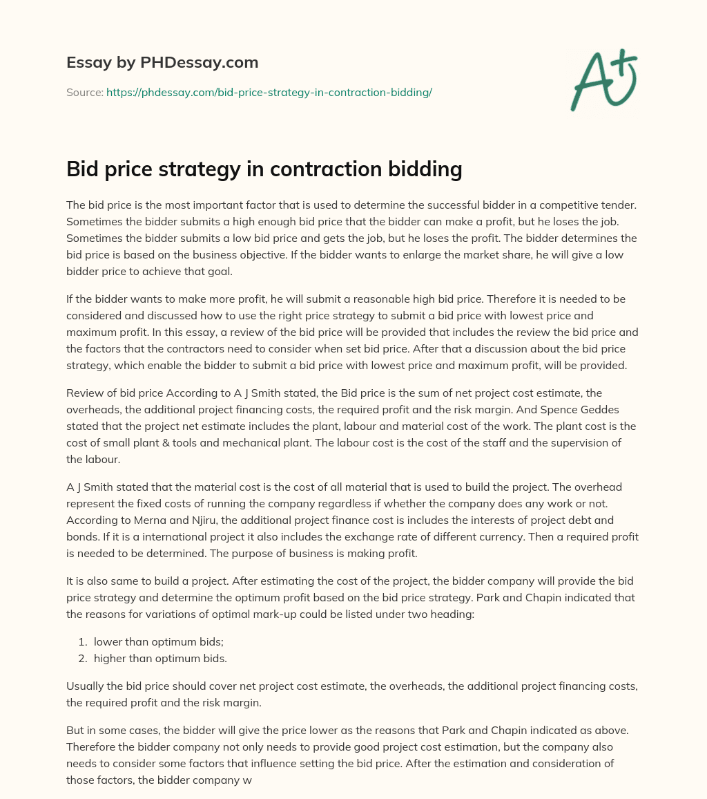 Bid price strategy in contraction bidding essay