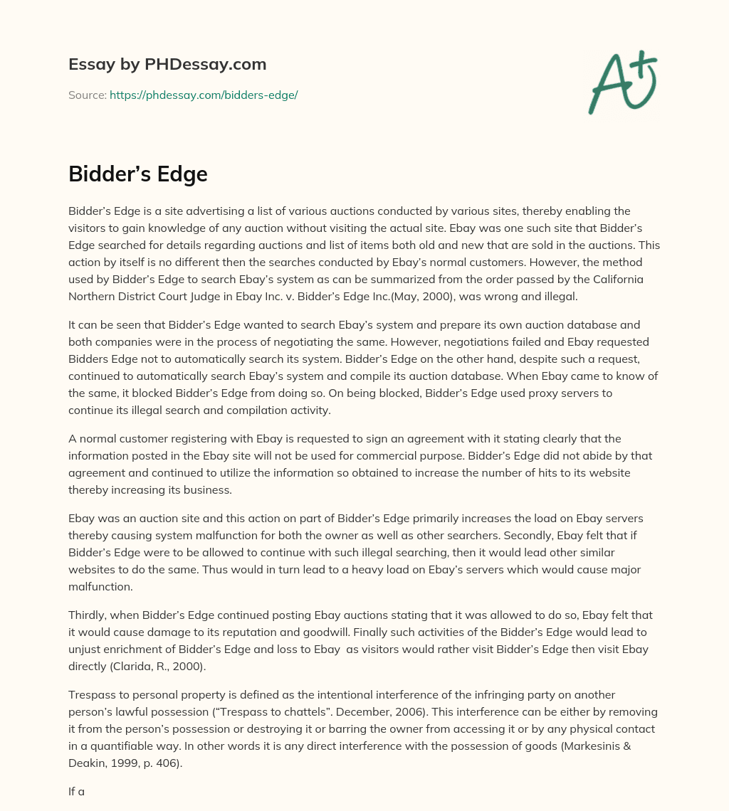 Bidder’s Edge essay