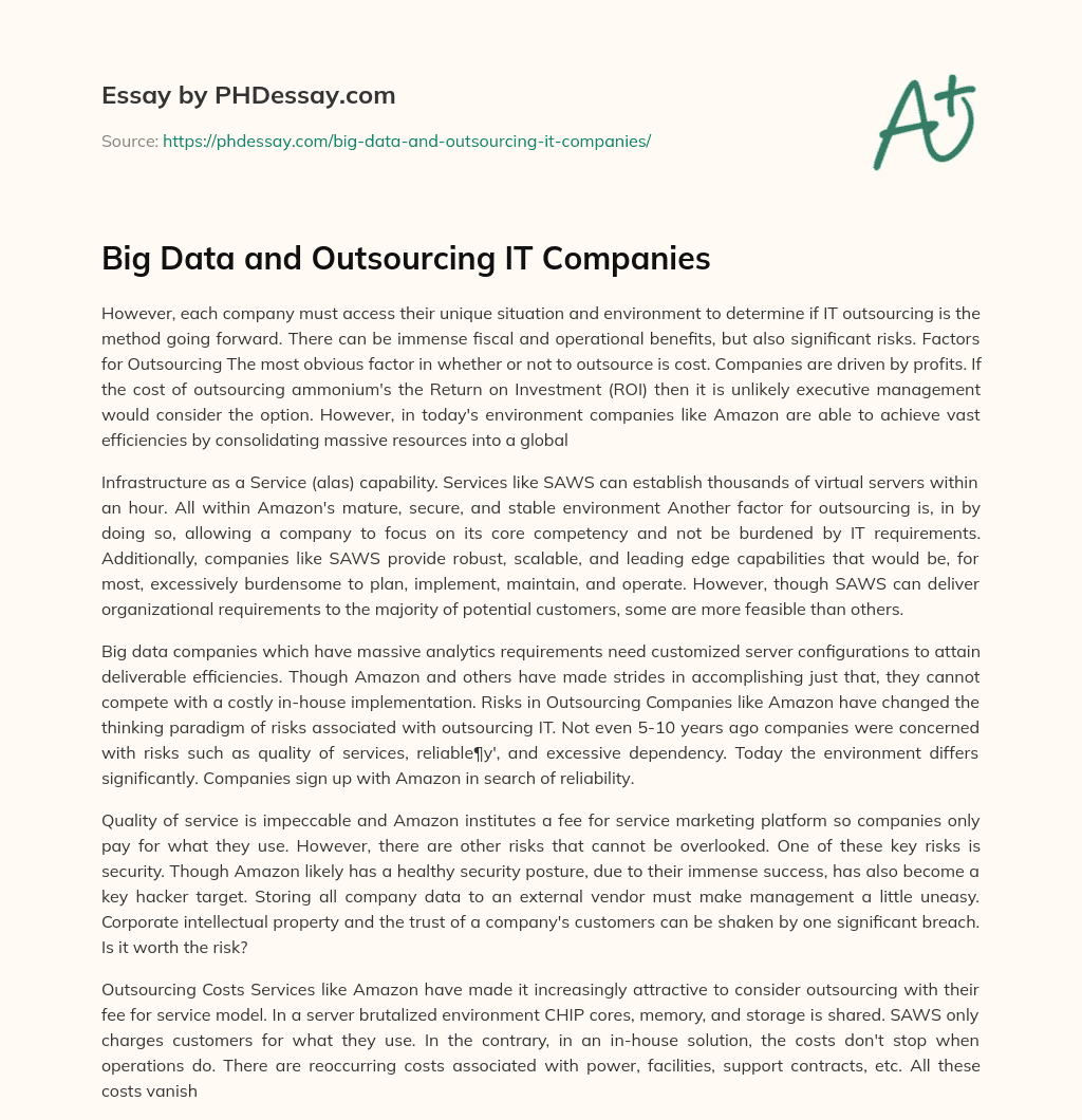 Big Data and Outsourcing IT Companies essay