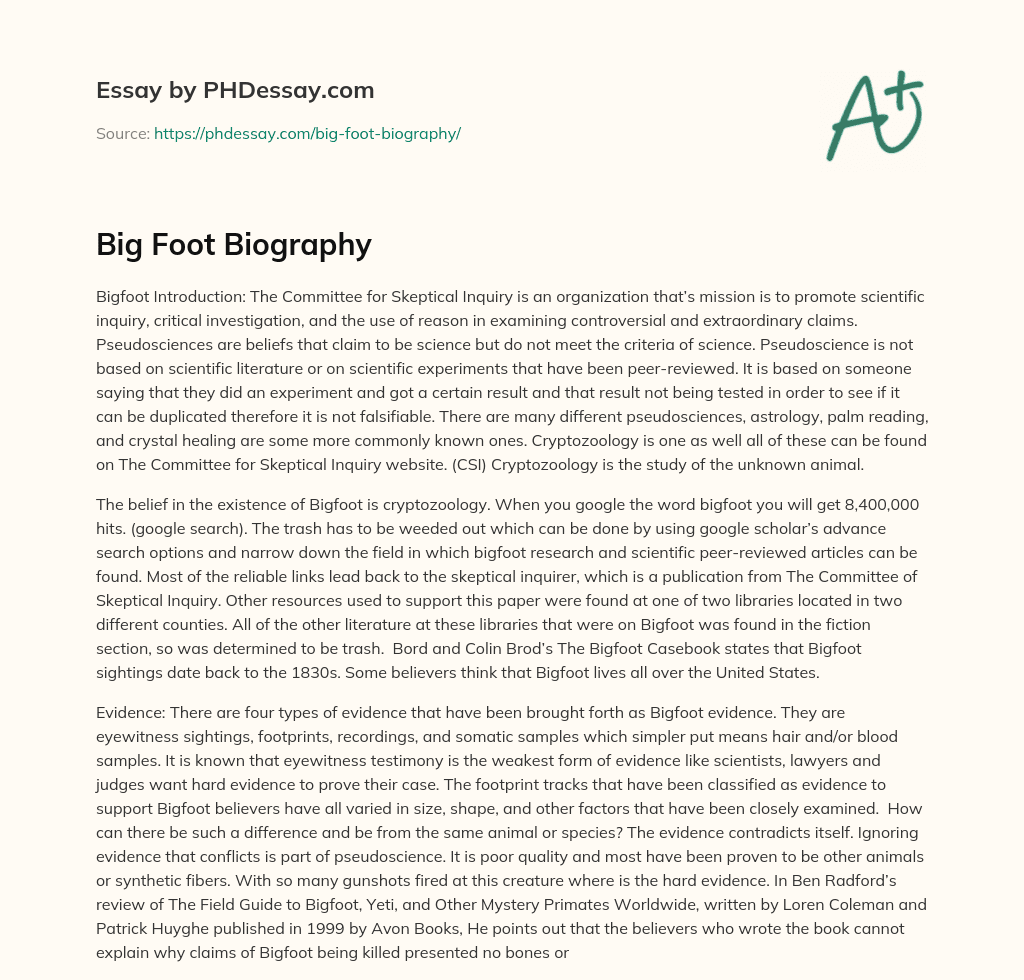 Big Foot Biography essay