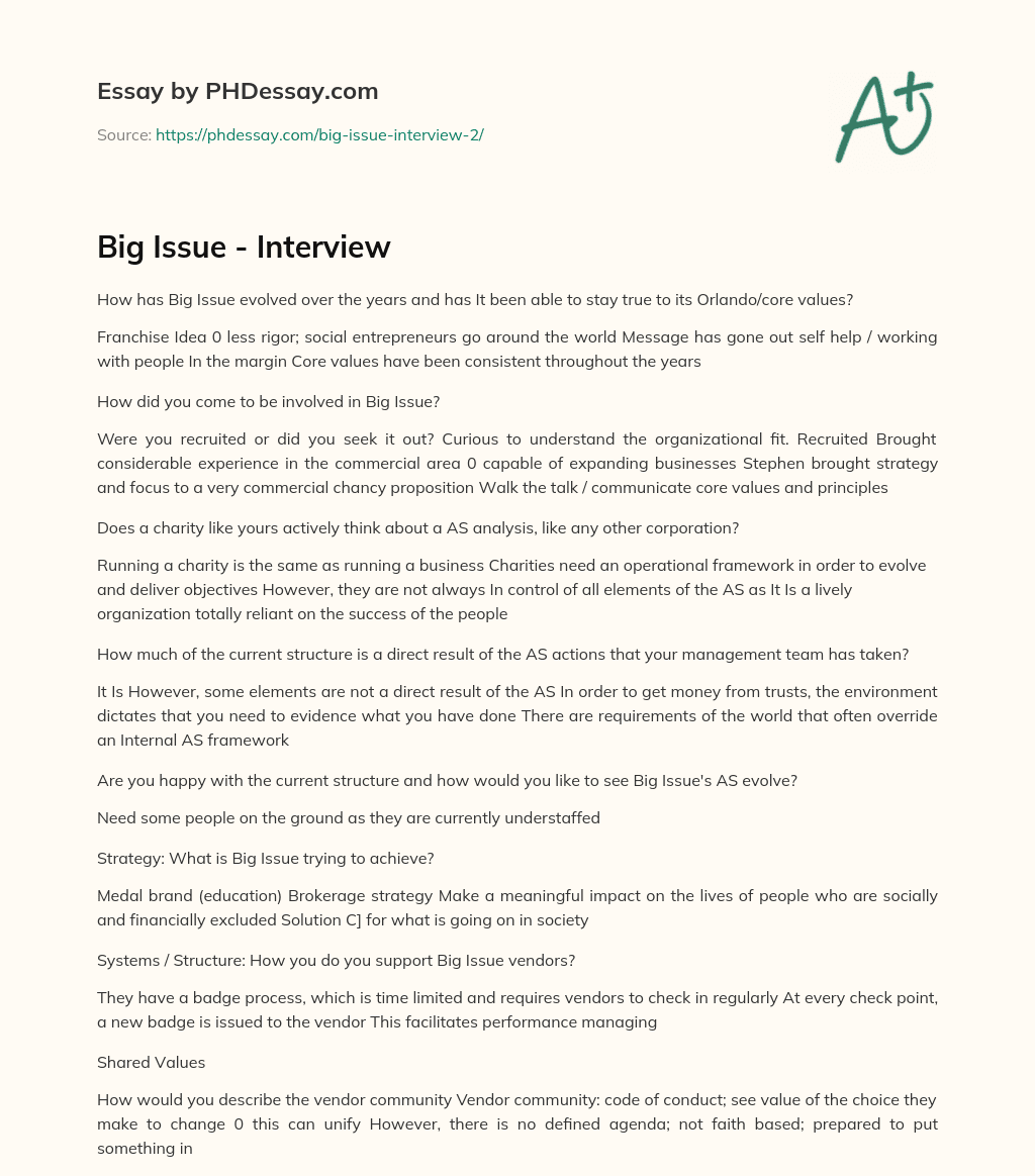 Big Issue – Interview essay