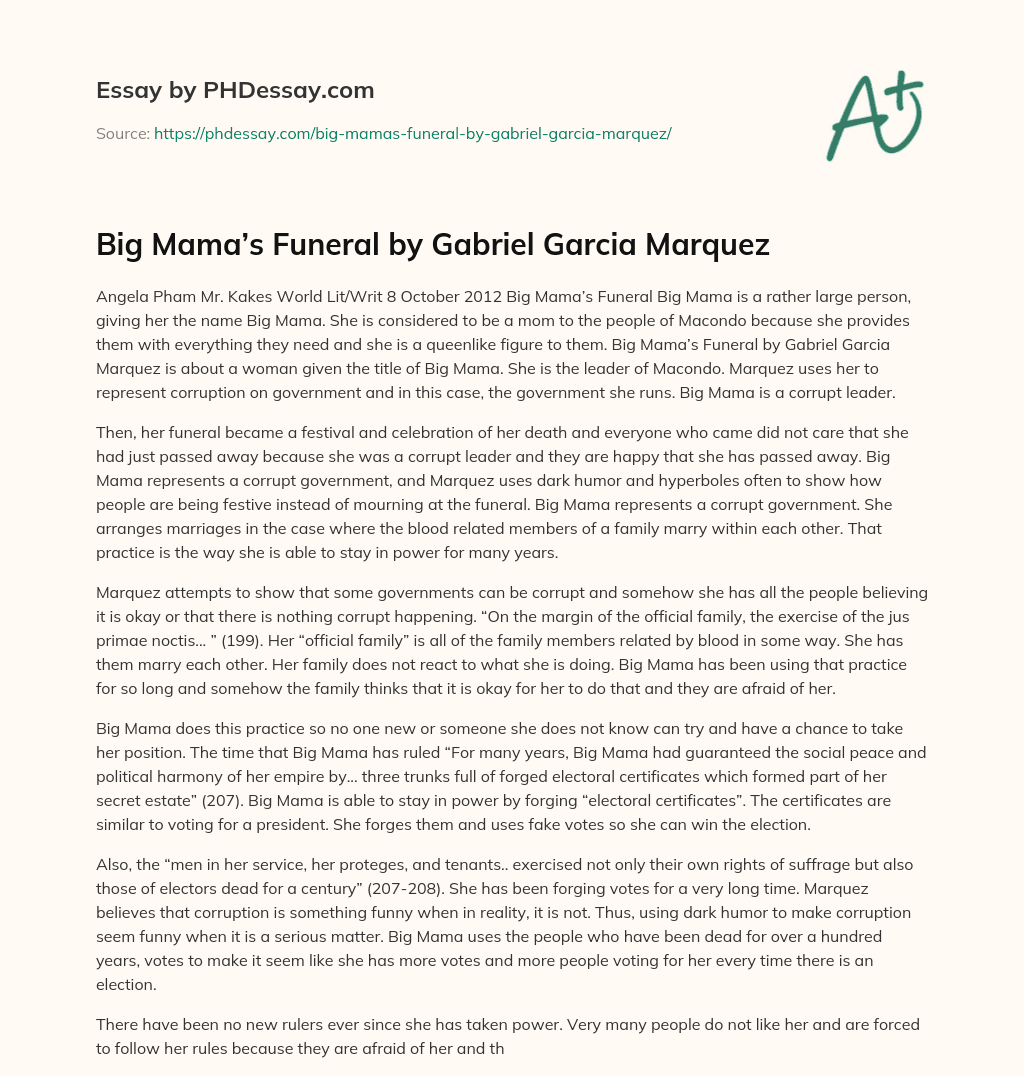 Big Mama’s Funeral by Gabriel Garcia Marquez essay