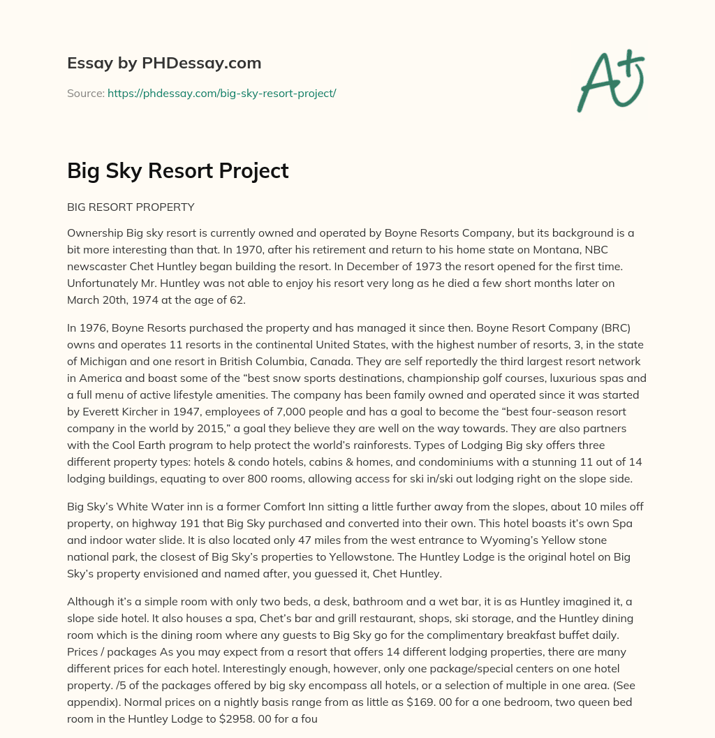 Big Sky Resort Project essay