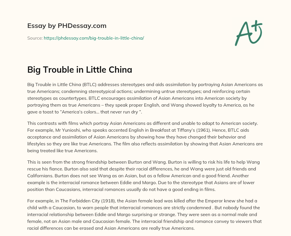Big Trouble in Little China essay