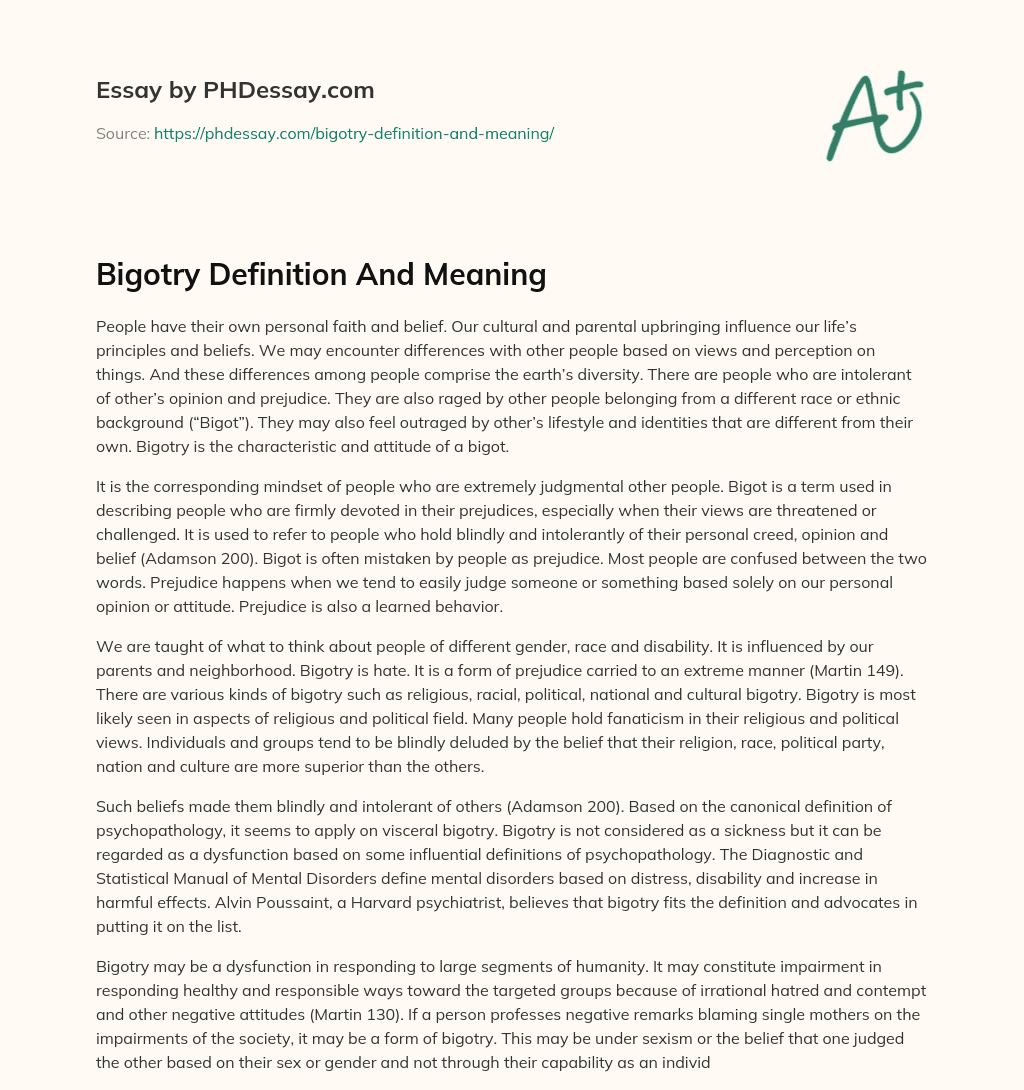Bigotry Definition And Meaning essay