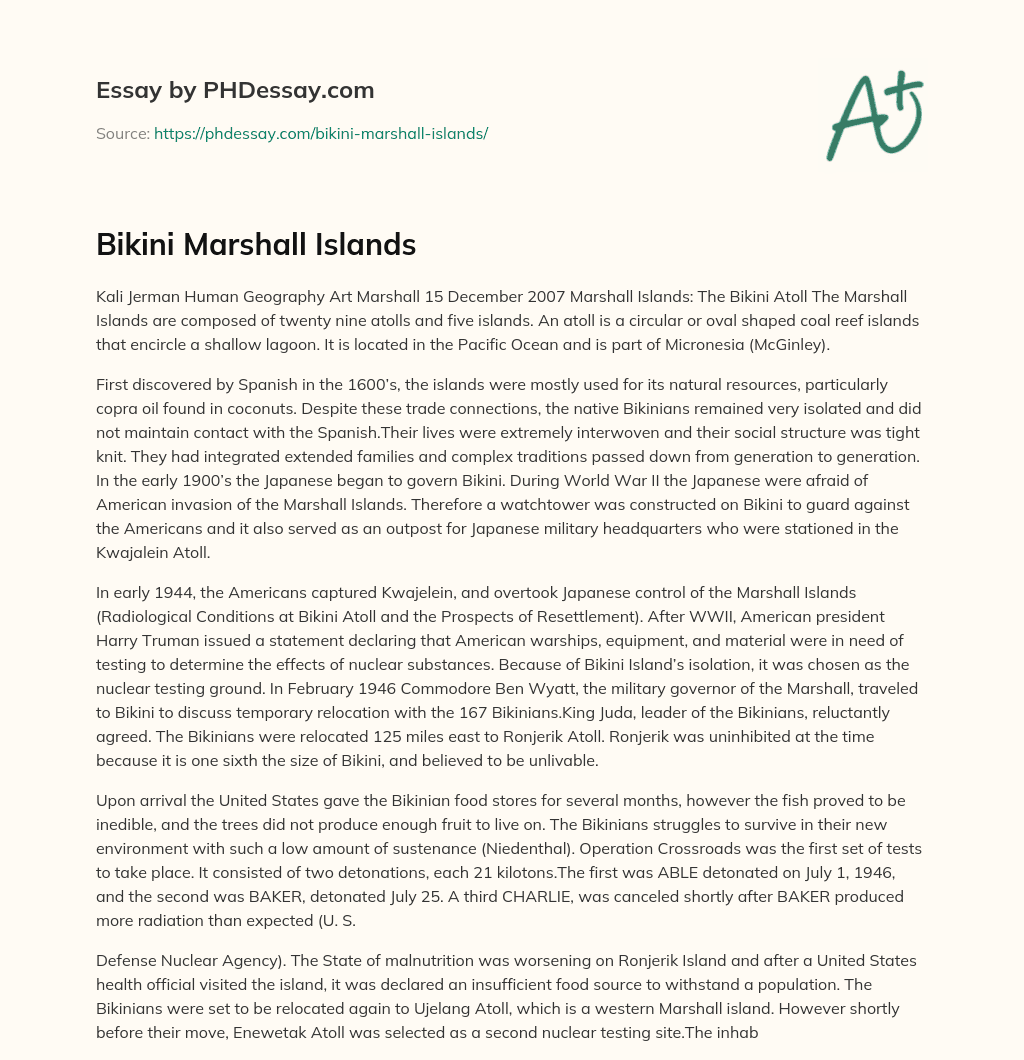 Bikini Marshall Islands essay