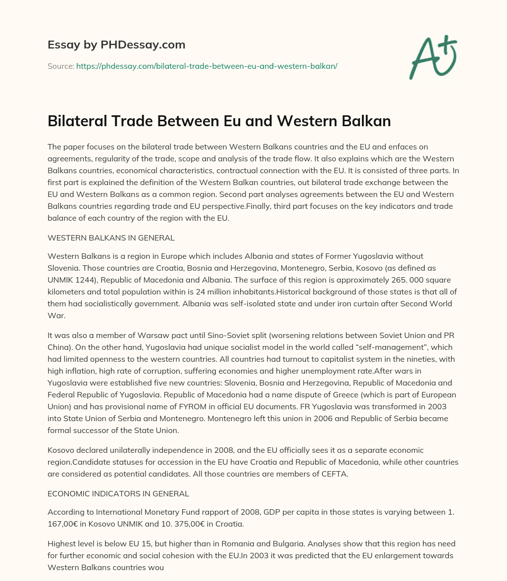 Bilateral Trade Between Eu and Western Balkan essay