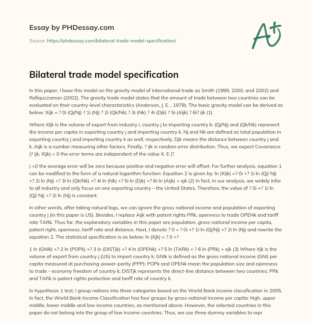 Bilateral trade model specification essay