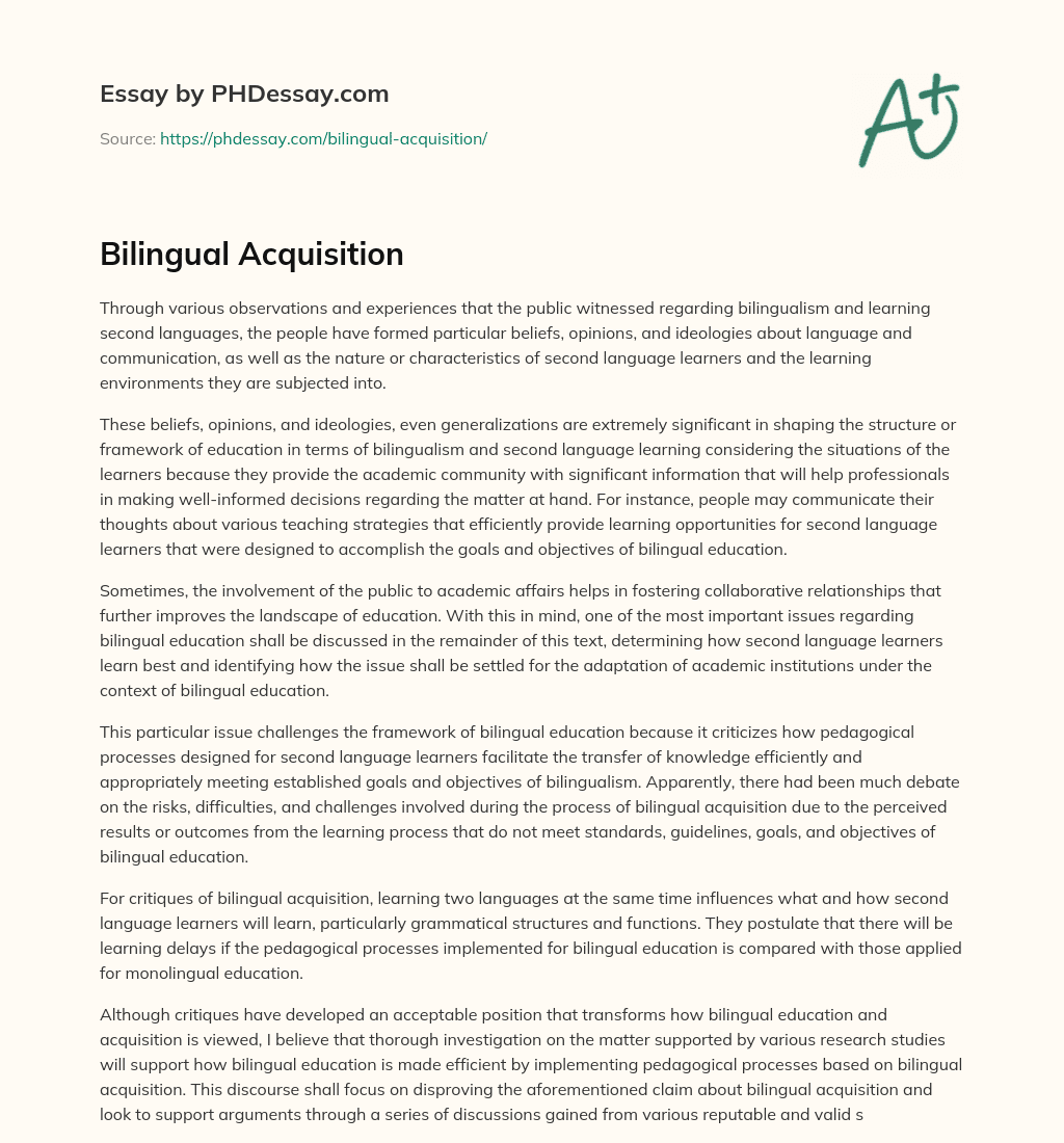 Bilingual Acquisition essay