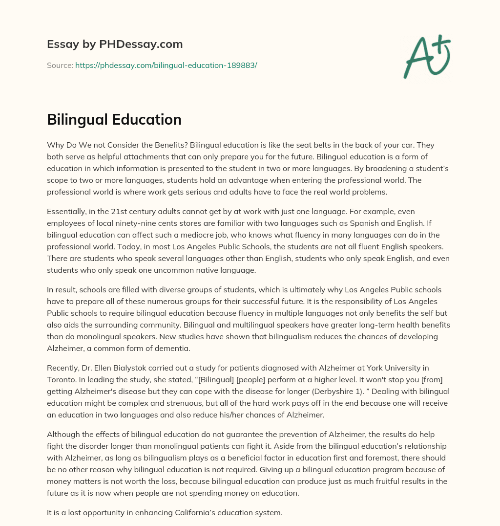 Bilingual Education essay