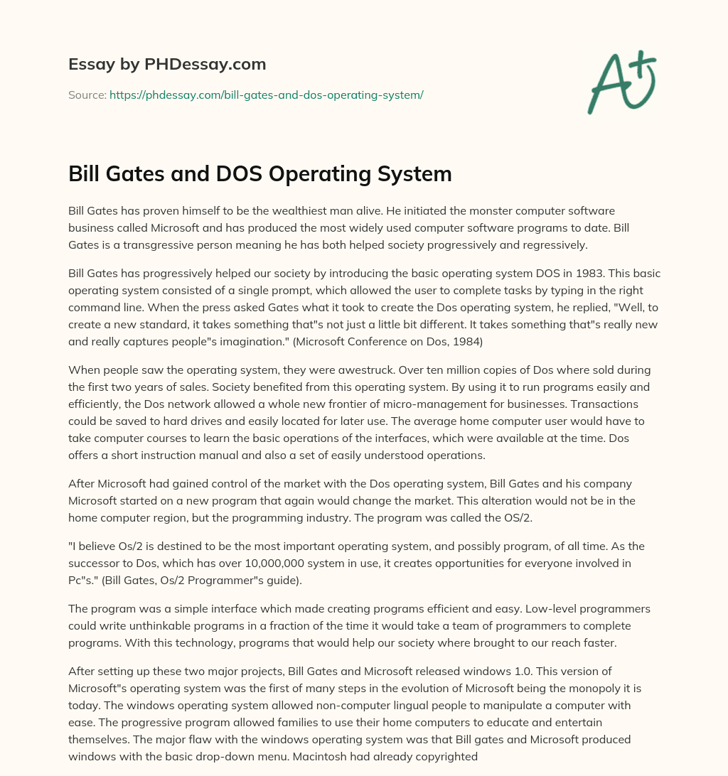 Bill Gates and DOS Operating System essay