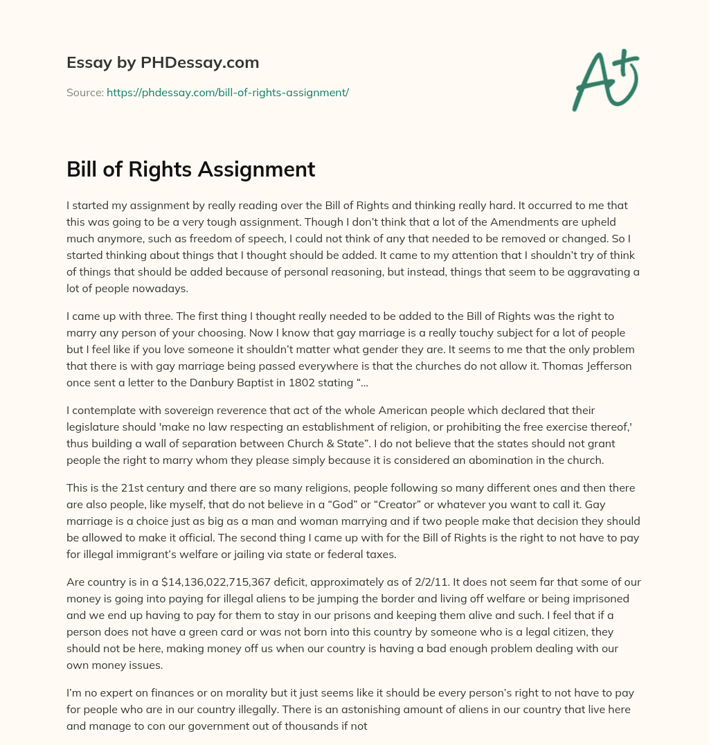 Bill of Rights Assignment essay