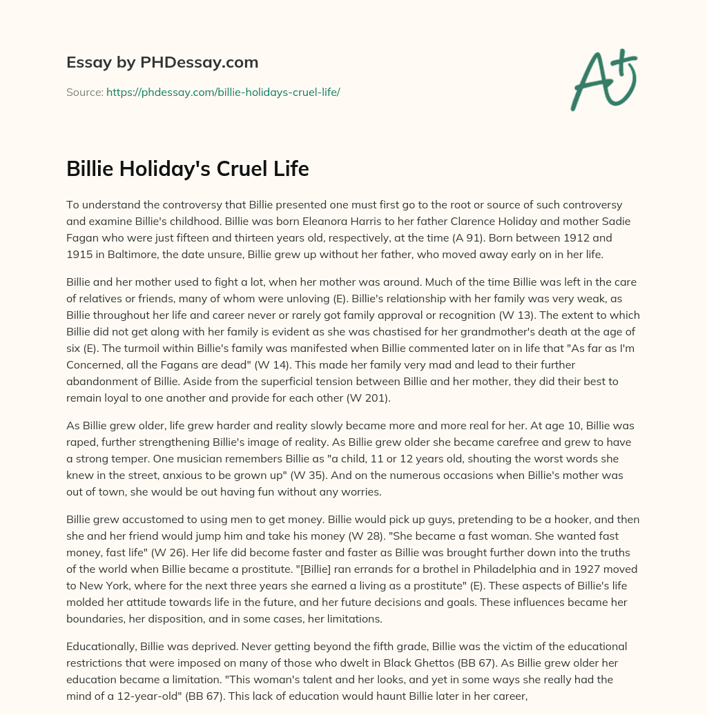 Billie Holiday’s Cruel Life essay