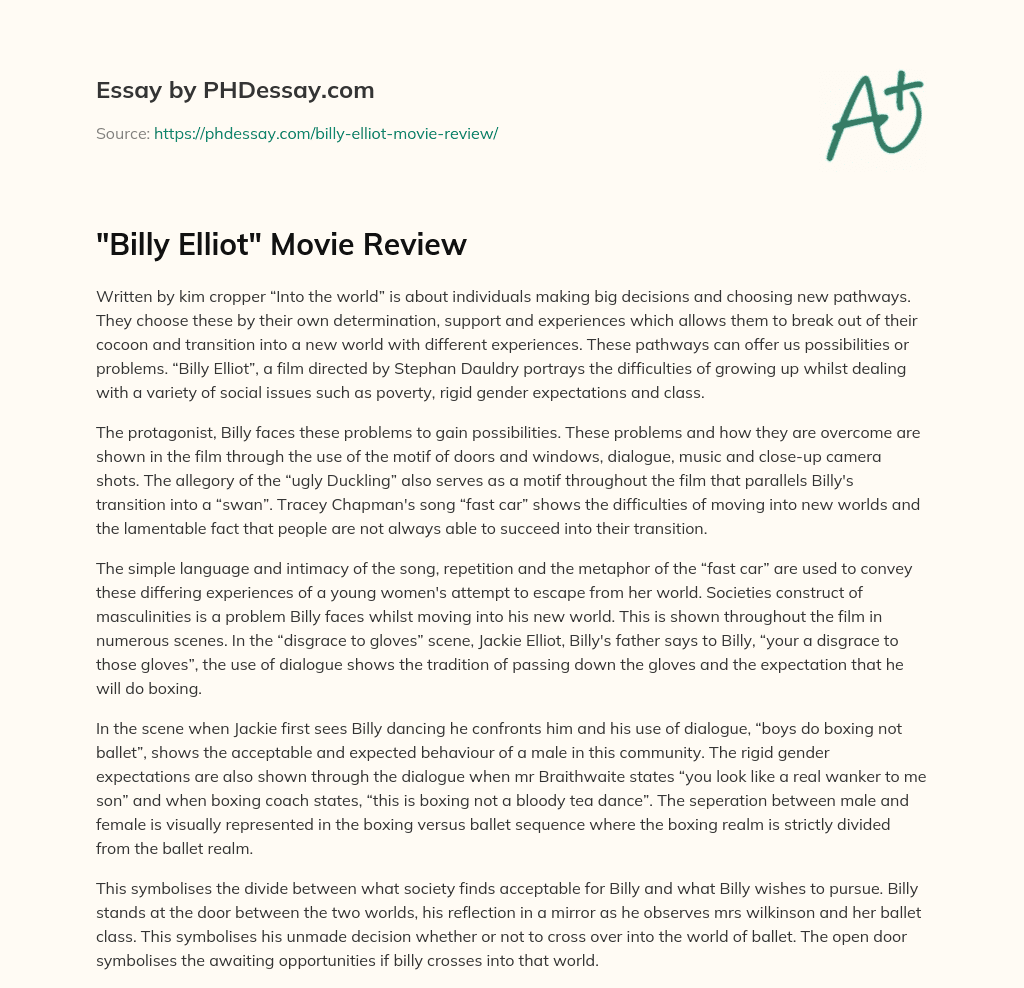 “Billy Elliot” Movie Review essay
